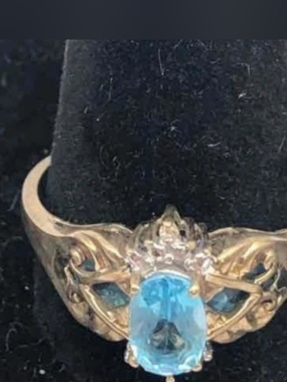 10kt Gold Blue Topaz & Diamond Elegant Gold Women's Ring Sz.10.5 - Picture 11 of 12